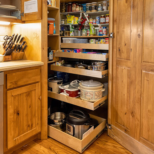 home storage solution for pantry with slide out shelves