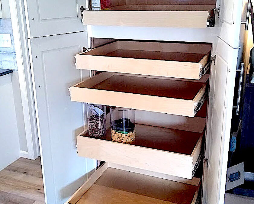 Two-Door Pantry Transformation with custom slide-out-shelves
