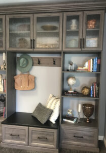 Customized Entryway and Mudroom Unit Bench and Bookcases