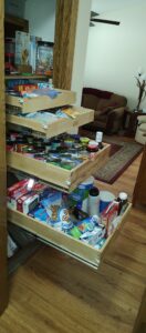 closet pantry, slide out shelves, swing clear hinges, kitchen storage, functional storage