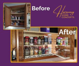 slide-out spice rack before after