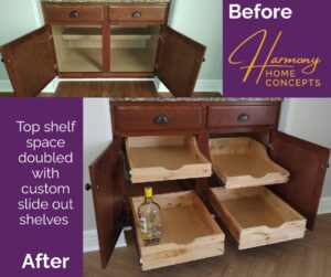 bar home storage before after slide out shelves